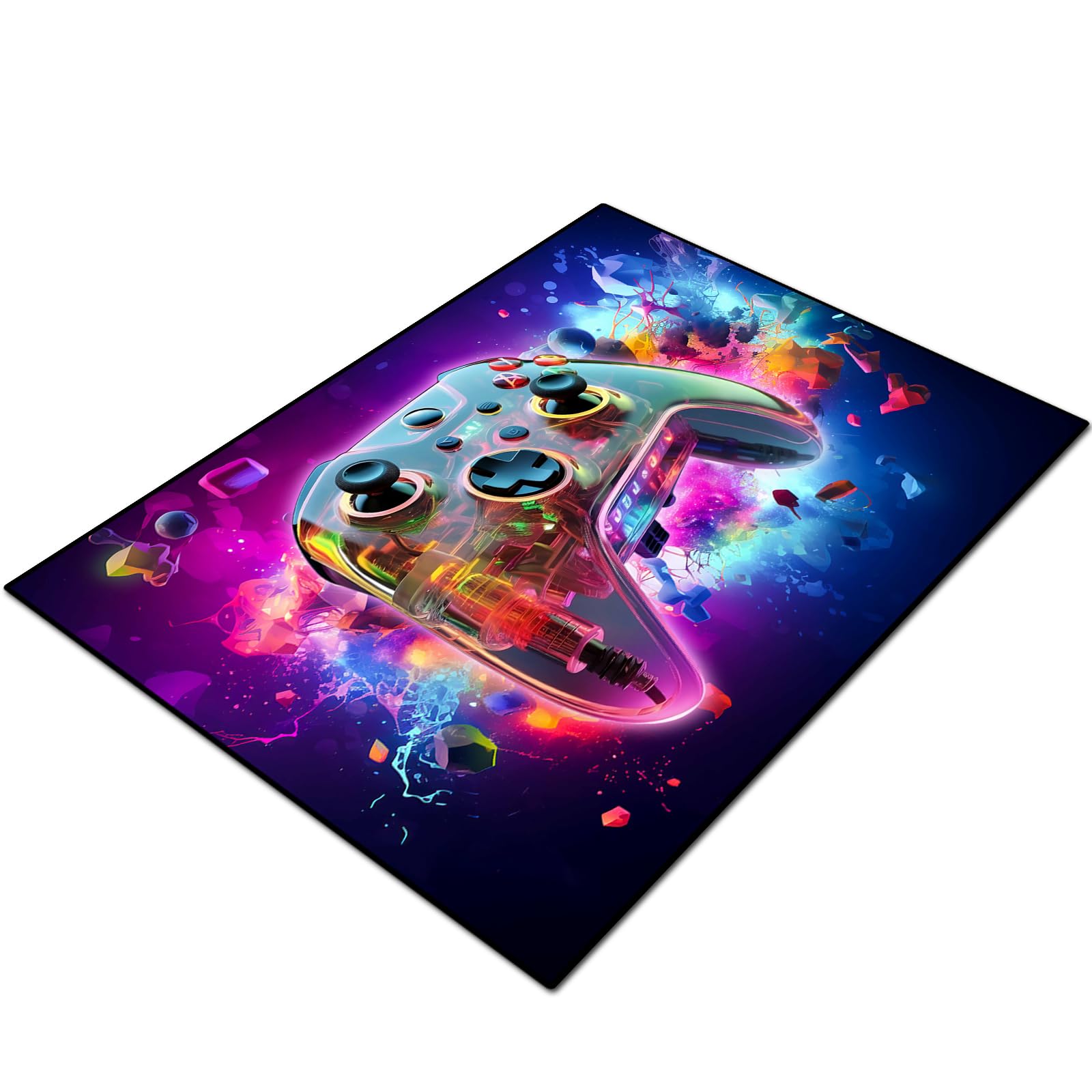 Gaming Area Rug Teen Boys Carpet, 3D Transparent Gamepad and Colorful Bomb Background Game Controller Design for Game Room, Gaming Room, Boys Girls Bedroom Playroom, Living Room (60" x 40")