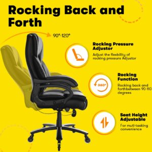 OFIKA Big and Tall Office Chair, 500lbs Office Chair for Heavy People - Adjustable Lumbar Support, Quiet Rubber Wheels Heavy Duty Metal Base, High Back Large Executive Computer Desk Chair (Black)