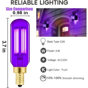 LEOOLS E12 LED Purple Light Bulb,Dimmable Filament LED Purple Light Bulbs, 40 Watt Equivalent Vintage LED Red Bulb,T6 4W LED Edison Chandelier Light Bulbs, Candelabra Red Bulbs,6-Pack