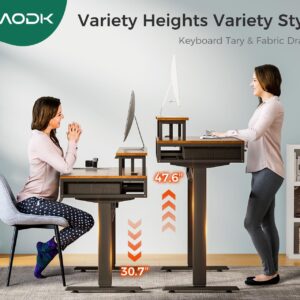 AODK Electric Standing Desk with Drawers & Keyboard Tray, 47 Inch Height Adjustable Small Gaming Desk with Power Outlets & LED Lights, Sit Stand Table with Monitor Stand for Home, Office, Rustic Brown