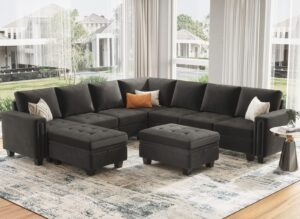 belffin oversized velvet modular 8-seat sectional sofa set with storage ottoman u shaped couch set modular sectional convertible sofa couch with reversible chaise corner sofa couch set grey