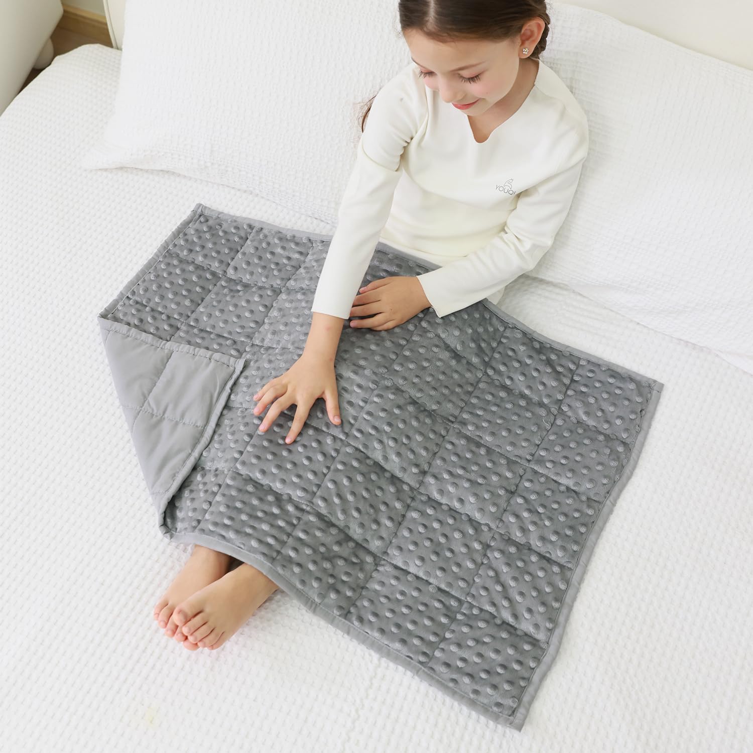 Mr. Sandman Weighted Lap Blanket 2LBS 20 x 30 Inches, Minky Dots Heavy Blanket with Glass Beads, Soft and Cooling for School and Home, Grey