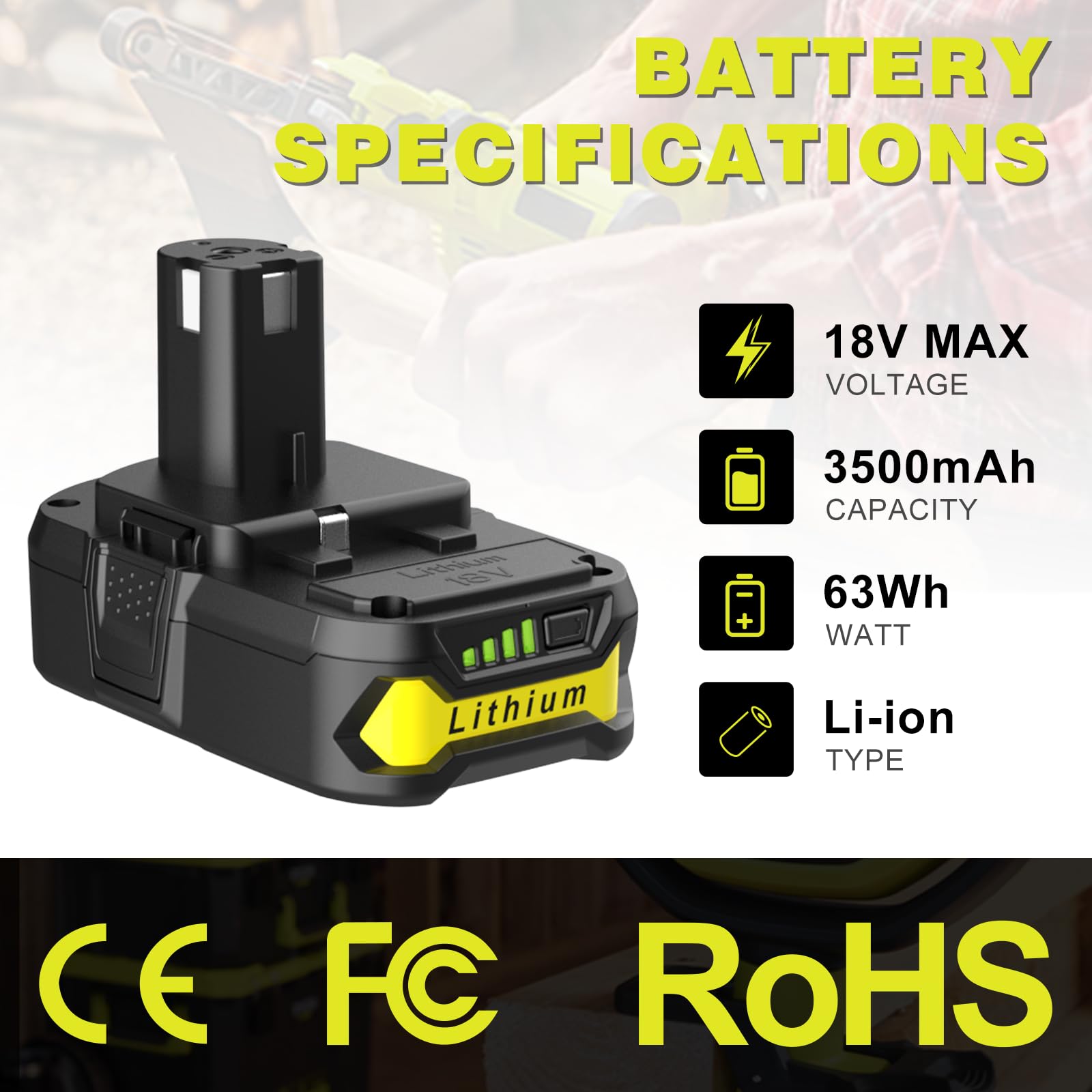 ANTRobut 2Pack Replacement for Ryobi 18V Battery 3.5Ah + 2-Port P117 Ryobi Battery Charger for Ryobi ONE+ P108 P107 P105 P104 P103 P102