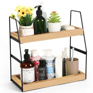 cypherx bathroom counter organizer, 2-tier countertop organizer for bathroom, wood vanity organizer standing rack for makeup perfume skincare, easy installation heavy duty