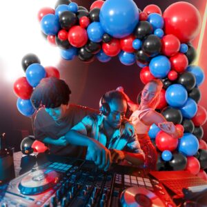 Blue Red Black Balloon Arch Garland Kit, Blue Red Black Latex Balloon Spider Theme Balloon Arch for Boys Kids Super Spider Hero Birthday Party Baby Shower Decoration Spider Theme Party Supplies