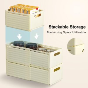 Homsorout Organization and Storage - Expandable Storage Bins 3 Packs, Plastic Closet Storage Bins, Collapsible Storage bins with Deep Drawers, Stackable Organizer Bins for Home, Beige