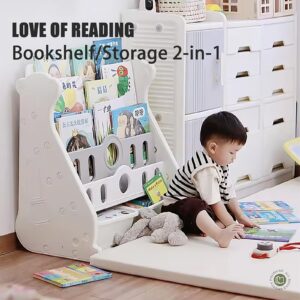 Deer COCO Kids Bookshelf 4 Tier Small Bookcase Organizer for Kids Room, Nursery Book Shelf Sling Bookshelf Toy Storage for Children, Montessori Bookshelf (Grey)