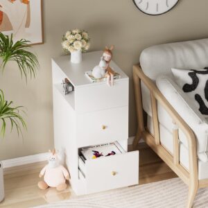 Aenuert White Nightstand with Two Drawers,Chest of Drawers for Bedroom with Side Opening Storage Rack,3 Tiers Modern Night Table for Bedroom Storage Furniture (Right Angle)