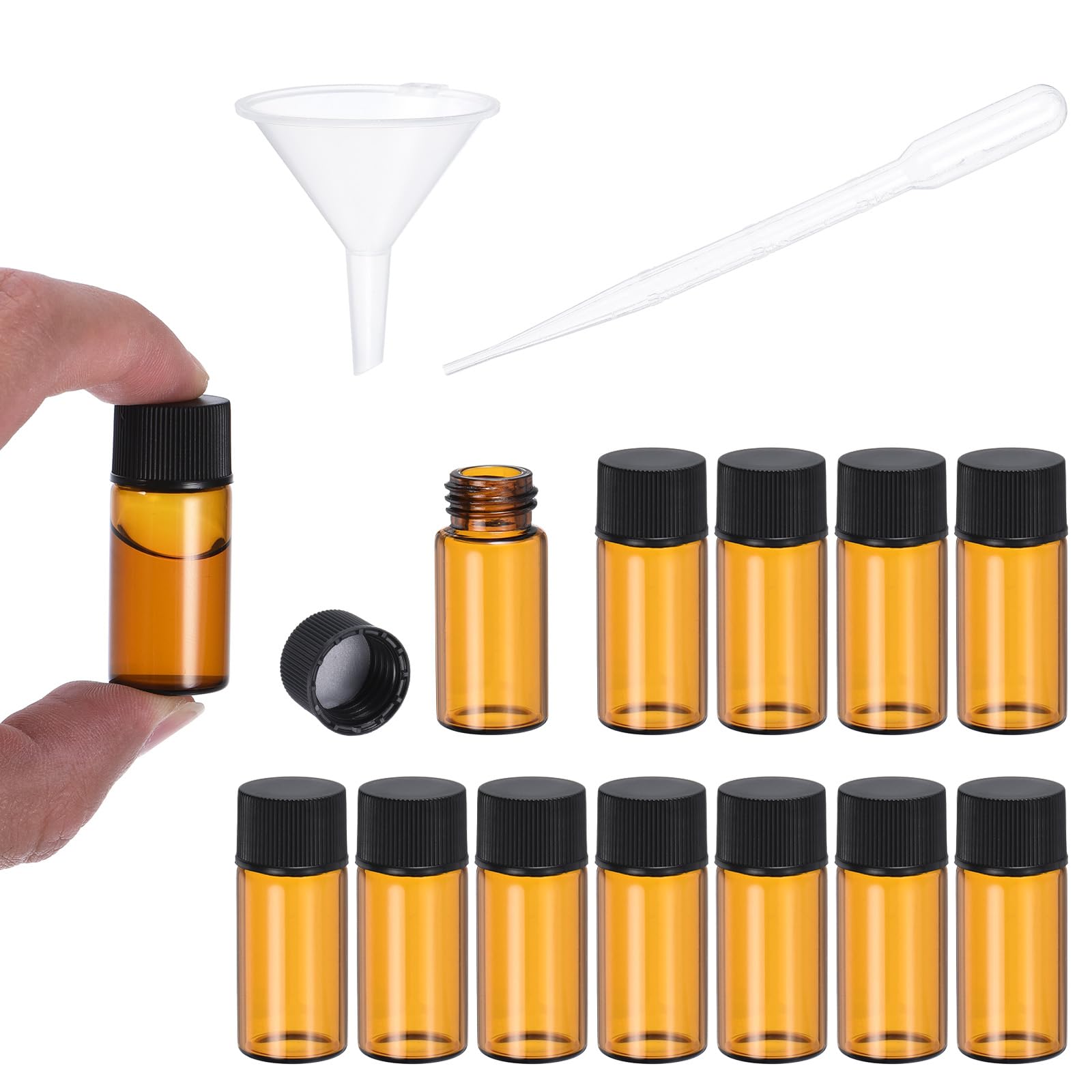 PATIKIL 5ml Amber Glass Vials, 200 Pack Sample Vials with Screw Cap Reagent Media Bottle with 10 Dropper and 5 Funnel Leak-Proof Liquid Vial for Lab Laboratory