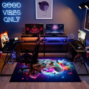 Gaming Area Rug Teen Boys Carpet, 3D Transparent Gamepad and Colorful Bomb Background Game Controller Design for Game Room, Gaming Room, Boys Girls Bedroom Playroom, Living Room (60" x 40")