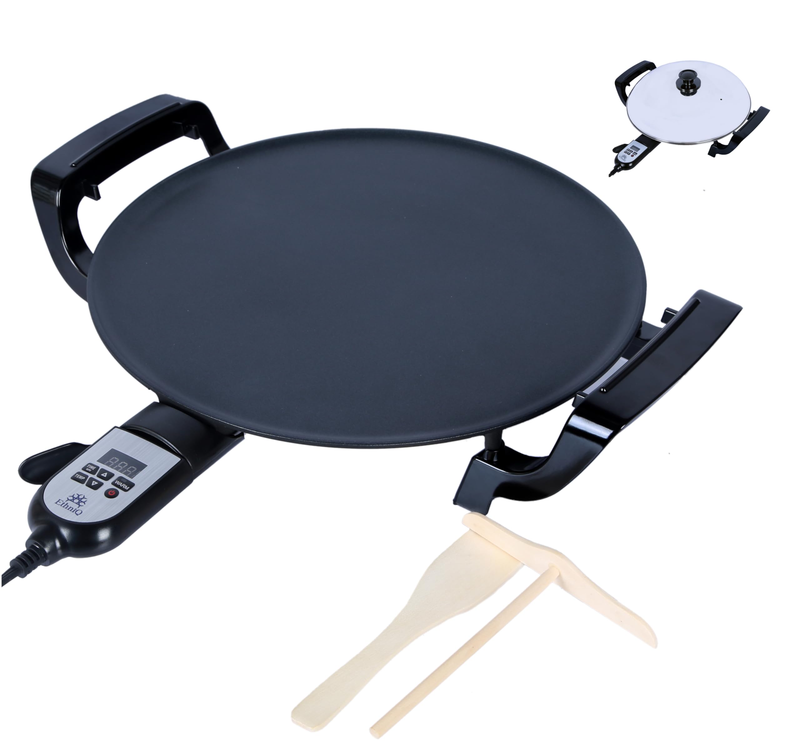 Ethniq 16" Electric Griddle for Ethiopian Injera, Somalian Anjero, Crepe, Lefse, Mogogo, Mitad, Pancake Teff Maker - Adjustable Digital Heat Control - Non-Stackable Surface - Even Heat Distribution