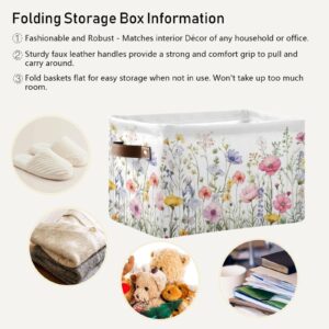 YETTASBIN Herbal Wildflowers Storage Basket 1pc, Large Collapsible Toys Clothes Organizer, Durable Canvas Storage Bin with Handle for Shelves Closet Laundry Home Office Decor