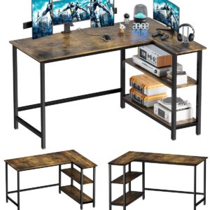 WOODYNLUX L Shaped Desk - 39" Home Office Computer Desk with Shelf, Gaming Desk Corner Table for Work, Writing and Study, Space-Saving, Rustic Brown