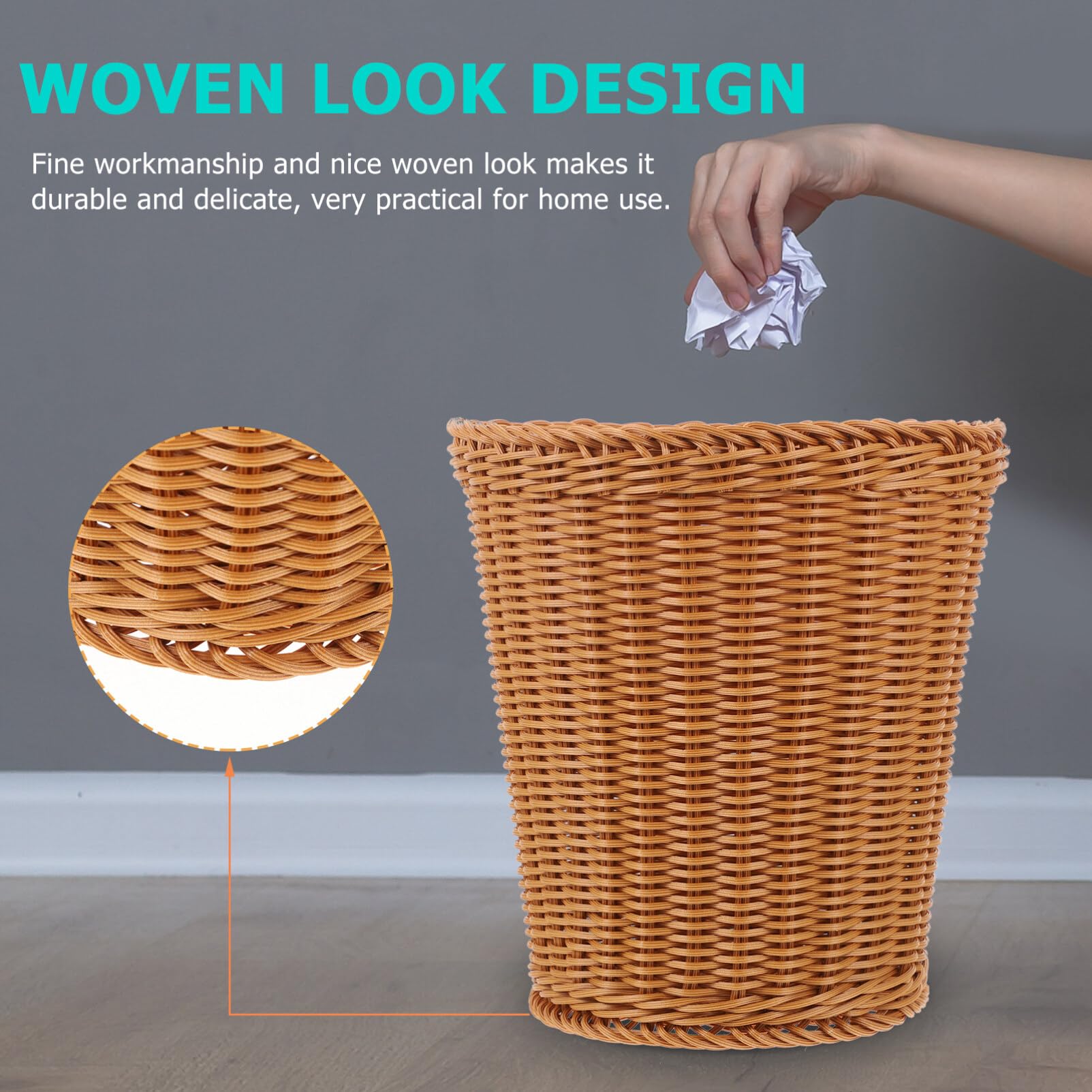 Luxshiny Wicker Waste Basket, Boho Woven Trash Can Small Natural Wastebasket Round Garbage Bin for Bathroom Bedroom Kitchen Home Office Countertop