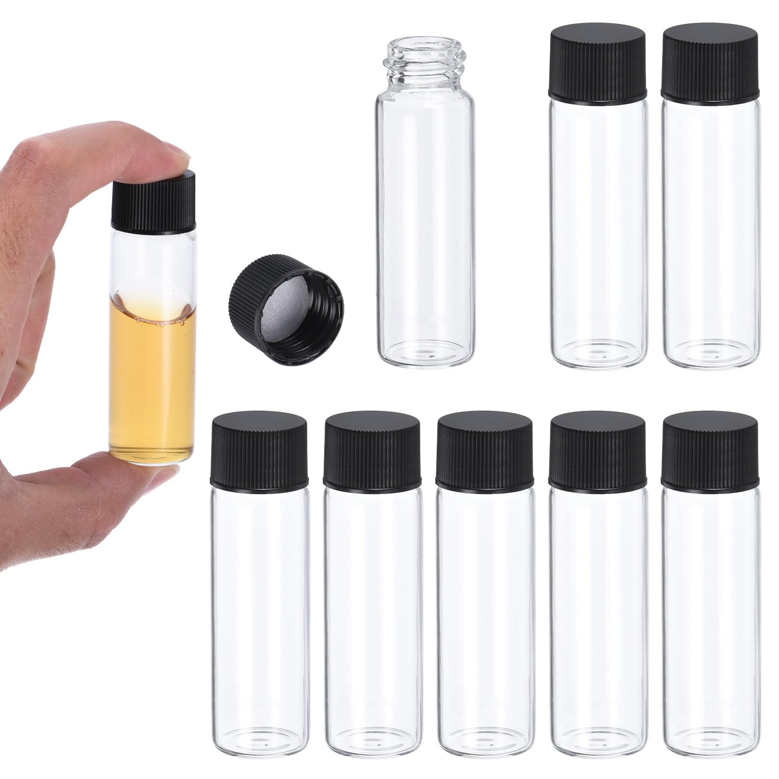 PATIKIL 15ml Clear Glass Vials, 8 Pack Sample Vials with Screw Cap Reagent Media Bottle Leak-Proof Liquid Sample Glass Vial for Lab Laboratory