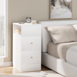 Aenuert White Nightstand with Two Drawers,Chest of Drawers for Bedroom with Side Opening Storage Rack,3 Tiers Modern Night Table for Bedroom Storage Furniture (Right Angle)