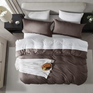 Nestl Chocolate Brown Duvet Cover Queen Size - Soft Prewashed Queen Duvet Cover Set, 3 Piece, with Zipper Closure, 1 Duvet Cover 90x90 inches and 2 Pillow Shams