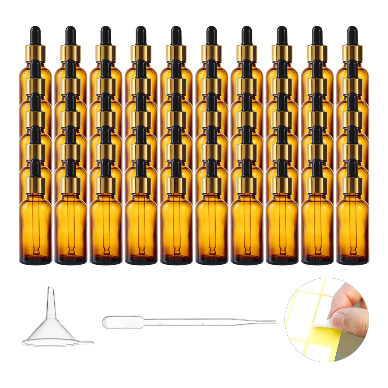 Glassfinity 50pcs 1 oz Dropper Bottles for Essential Oils with Funnel & Dropper 30ml Amber Glass Bottles with Eye Droppers Tincture Bottles, Leak Proof Travel Bottles for Liquids