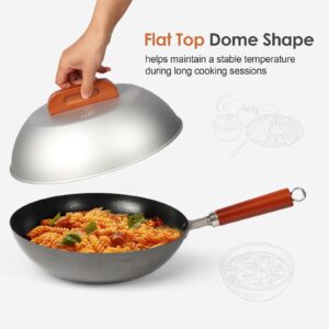 JLYO Aluminum Wok Cover for 13"-14" Hand Hammered Wok, 12.5 inch Flat Wok Lid