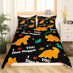 Feelyou Fried Chicken Nugget Bedding Set Queen Size Kids Cute Dino Comforter Cover Set for Boys Teens Dinosaur Duvet Cover Breathable Chicken Nuggets Bedspread Cover Room Decor Quilt Cover