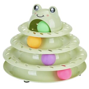 gefryco cat toys 4-tier roller track, turntable cat tower toy with colorful chase balls, multi-level interactive cat toys for bored indoor adult cats, fun puzzle kitten exercise toys self play(green)