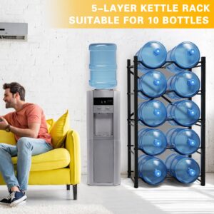 Semoprus 5 Gallon Water Bottle Holder for 10 Bottles, 5 Tiers Heavy-Duty Water Cooler Jug Rack with Reinforcement Frame for Home, Office, Restaurant