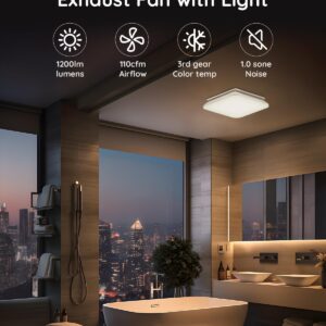 Fitop Bathroom Exhaust Fan with Light,Ceiling Mount Shower Ventilation Exhaust Fan with Light,110 CFM 1.0 Sones Bathroom Vent Fan with Light,43W Bathroom Fan 1200LM LED Light 3000K/4000K/5000K