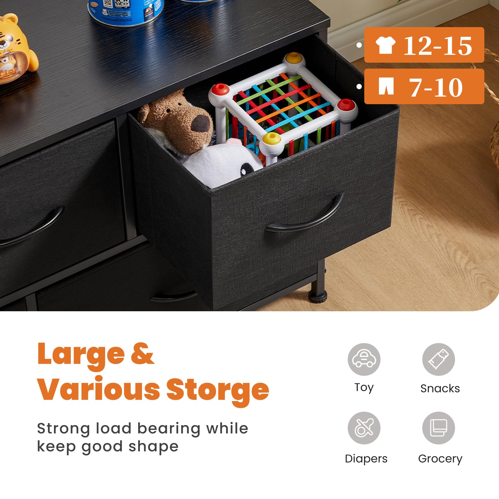 Sweetcrispy 5 Drawers Dresser for Bedroom, Kidsroom Furniture, Small Chest Tower, Storage Organizer Units for Clothing, Closet, Fabric Bins, Wood Top, Steel Frame, Lightweight, Assemble Tools Include