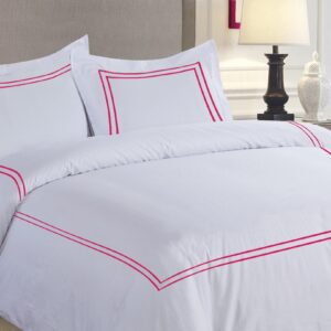 BedDecor Luxury 400-TC Egyptian Cotton 3PC Embroidered Duvet Cover Set with Beautiful 2-Stripe Embroidery(Hot Pink, Full/Queen)