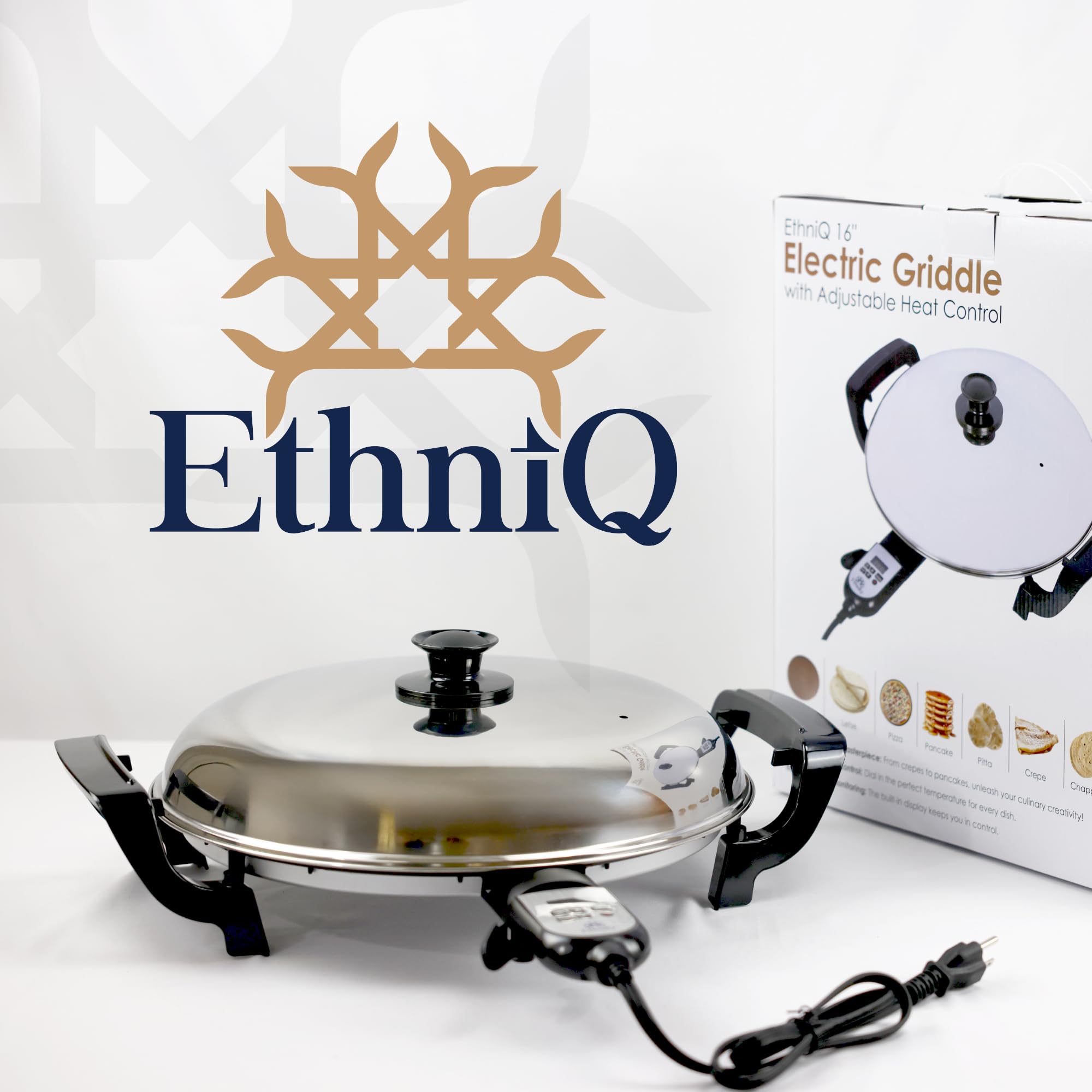 Ethniq 16" Electric Griddle for Ethiopian Injera, Somalian Anjero, Crepe, Lefse, Mogogo, Mitad, Pancake Teff Maker - Adjustable Digital Heat Control - Non-Stackable Surface - Even Heat Distribution