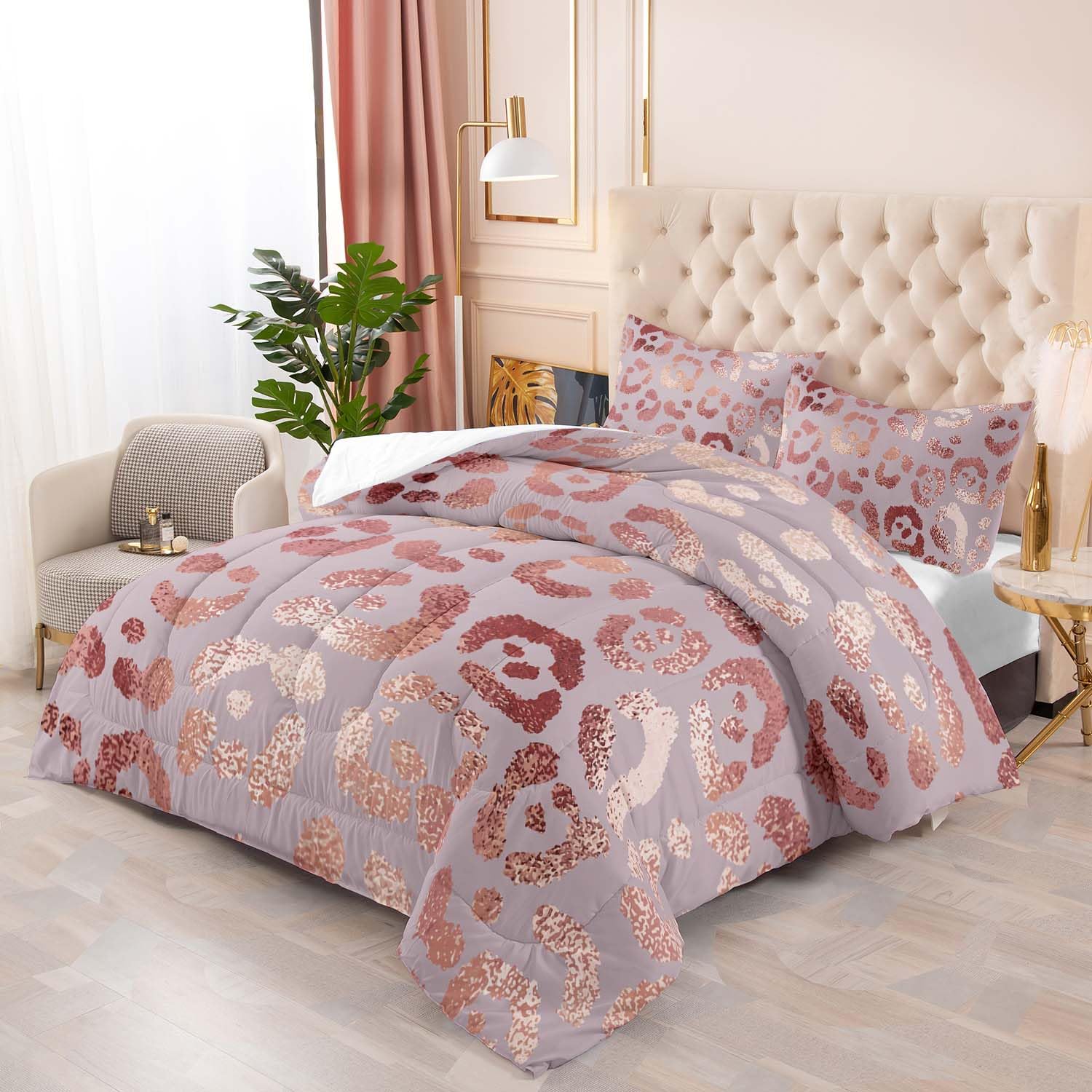 Raphus cucullatus Pink Leopard Print Comforter Queen,Cheetah Bedding,Cheetah Comforter Set,Rose Gold Bedding Cheetah Print Sheets,Hunting Bedding,Animal Theme Decor Suitable for Boys Girls