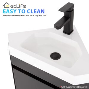 eclife 22" Corner Bathroom Vanity Sink Combo for Small Space Wall Mounted Floating Cabinet with White Resin Sink and Matte Black Faucet, Black