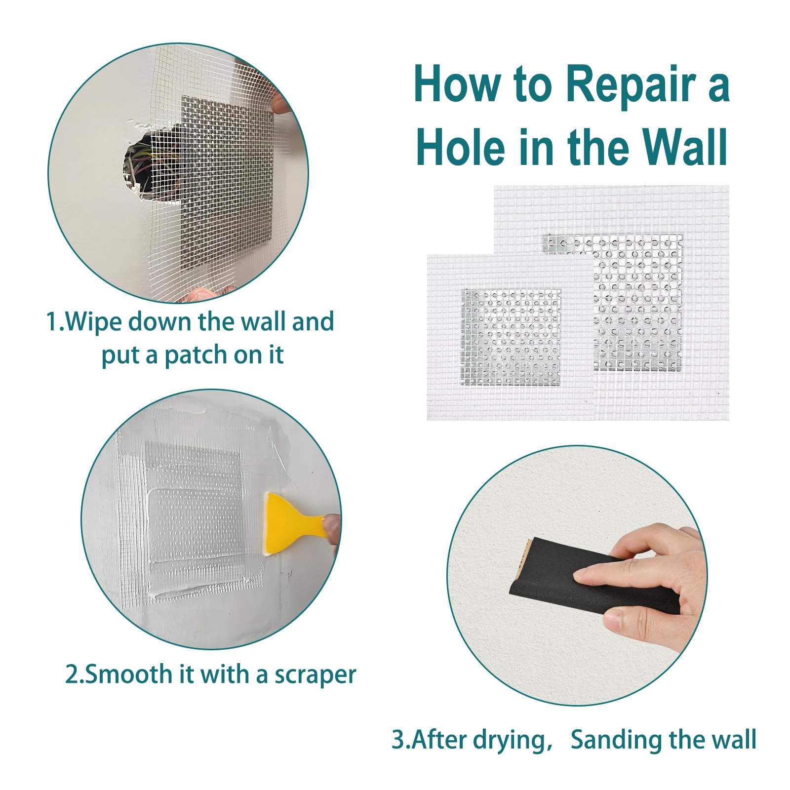 Faburo 3 Pack Drywall Repair Kit, Wall Mending Agent(100g*3), Spackle Wall Repair Patch Kit with Scraper, Drywall Repair Clips Dry Wall Patch Kits Fast-Drying Wall Patch Repair Kit