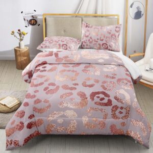 Raphus cucullatus Pink Leopard Print Comforter Queen,Cheetah Bedding,Cheetah Comforter Set,Rose Gold Bedding Cheetah Print Sheets,Hunting Bedding,Animal Theme Decor Suitable for Boys Girls