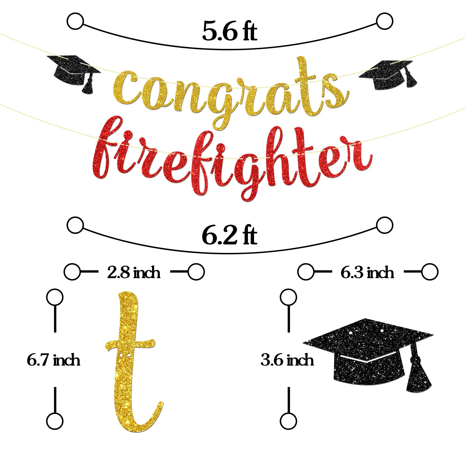 Maicaiffe Congrats Firefighter Banner- Future Fireman Sign Party Supplies - Congrats Fire Department Fire Academy Graduation Firefighter Grad Banner Decor Gold Red Glitter