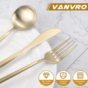 VANVRO Matte Champagne Gold Silverware Set, 60-Piece Stainless Steel Flatware set, Service for 12, Tableware Cutlery Set, Satin Finish,Utensils for Kitchen, Dishwasher Safe