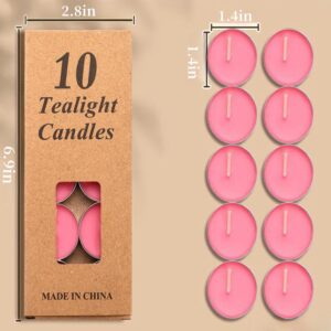 Tea Candles Wedding 10 Pack Party and Home Decoration Votive Parties Tealight Small Wishing Bulk with 1.5-2 Hours Extended Burn Time Mini for Birthday Emergency Family (Pink)