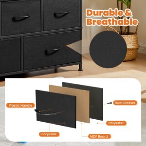 Sweetcrispy 5 Drawers Dresser for Bedroom, Kidsroom Furniture, Small Chest Tower, Storage Organizer Units for Clothing, Closet, Fabric Bins, Wood Top, Steel Frame, Lightweight, Assemble Tools Include