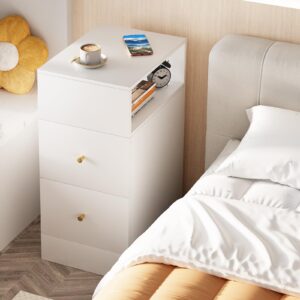 aenuert white nightstand with two drawers,chest of drawers for bedroom with side opening storage rack,3 tiers modern night table for bedroom storage furniture (right angle)