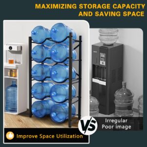 Semoprus 5 Gallon Water Bottle Holder for 10 Bottles, 5 Tiers Heavy-Duty Water Cooler Jug Rack with Reinforcement Frame for Home, Office, Restaurant