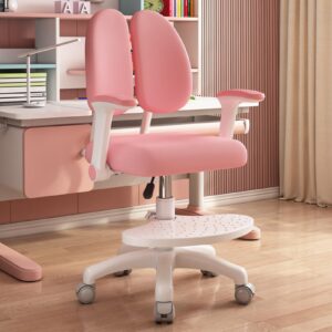 Upgraded Children Desk Chair with 360 Degree Wheels, Height Depth Adjustable Kids Computer Chair, Cute Children Study Chair for Home, School and Library (Pink)