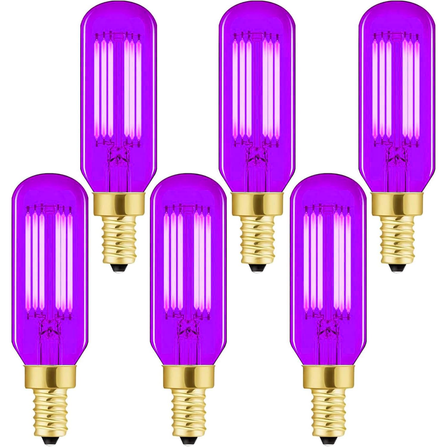 LEOOLS E12 LED Purple Light Bulb,Dimmable Filament LED Purple Light Bulbs, 40 Watt Equivalent Vintage LED Red Bulb,T6 4W LED Edison Chandelier Light Bulbs, Candelabra Red Bulbs,6-Pack