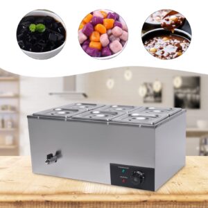 MuChaIOAK Food Warmer 6-Pan, Stainless Steel Bain Marie Buffet Food Warmer, Stove Steam Table with Temperature Control & Lid for Catering and Restaurants 19.2Qt 110V 600W