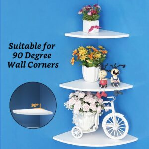 MUXHEL 4 Pcs Floating Corner Shelf with Mounting Accessories, Wooden White Round Corner Wall Shelves, Wall Mounted Corner Storage Shelf for Bathroom, Bedroom, Living Room