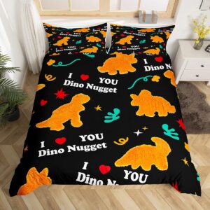 feelyou fried chicken nugget bedding set queen size kids cute dino comforter cover set for boys teens dinosaur duvet cover breathable chicken nuggets bedspread cover room decor quilt cover