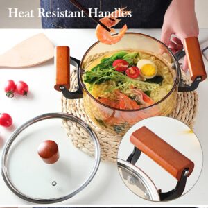 Hgjgwqh Glass Simmer Pot with Lid, Glass Pots for Cooking with Cover and Wooden Handle High Borosilicate Stovetop Cooking Pot for Pasta Noodle Soup Milk Baby Food, Amber, Glass Cookware,3L