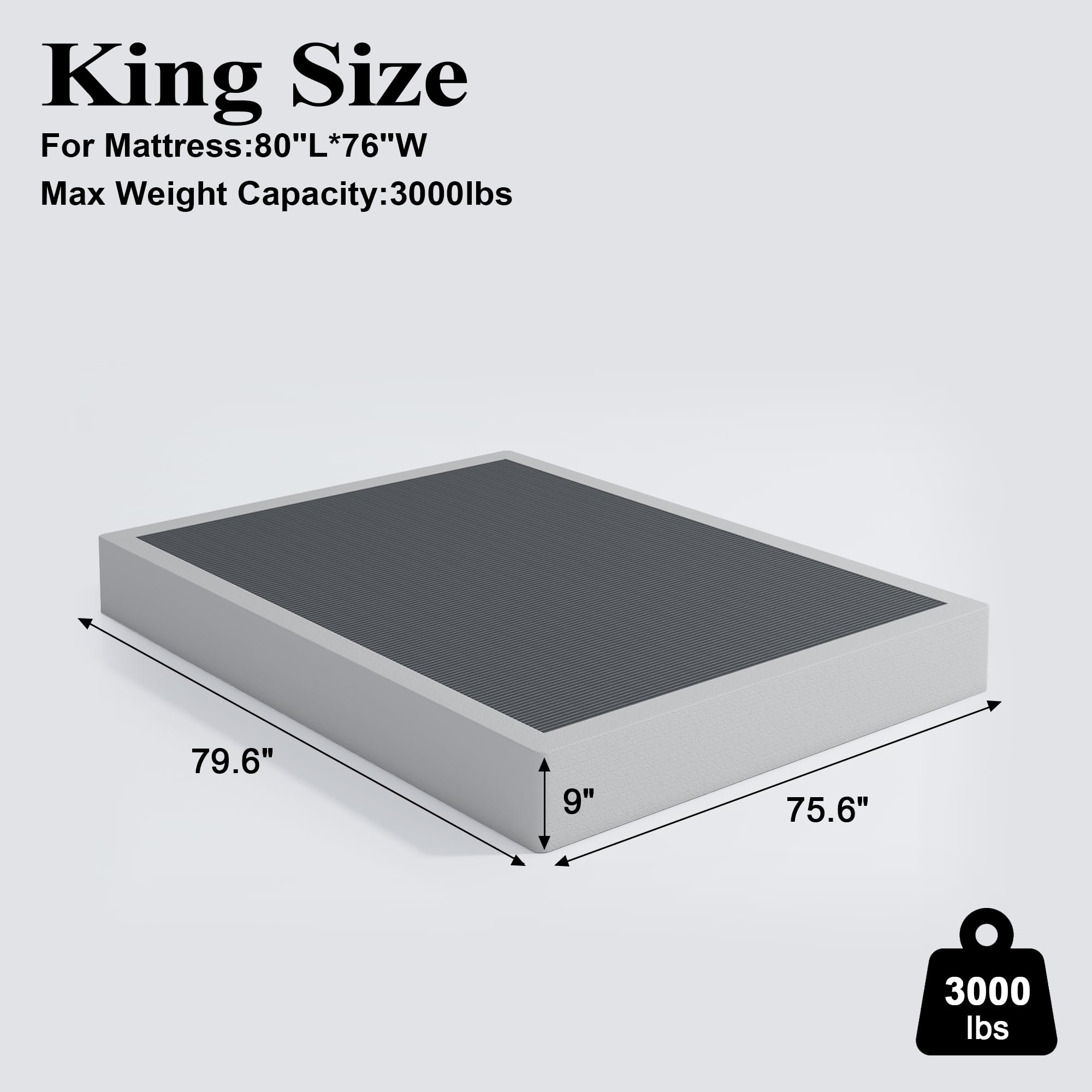 Vehowy 9 Inch Box Spring for King Bed,Heavy Duty Box Spring Mattress Foundation/Metal Bed Base/Noise Free/Non-Slip/Easy Assembly