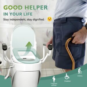 Spolehli Electric Raised Toilet Seat Lift with Drying Function, Powered Toilet Lifts with Handles for Elderly Seniors Holding Up to 330lb, Plug in Elevated Toilet Assisted Standing with Remote Control