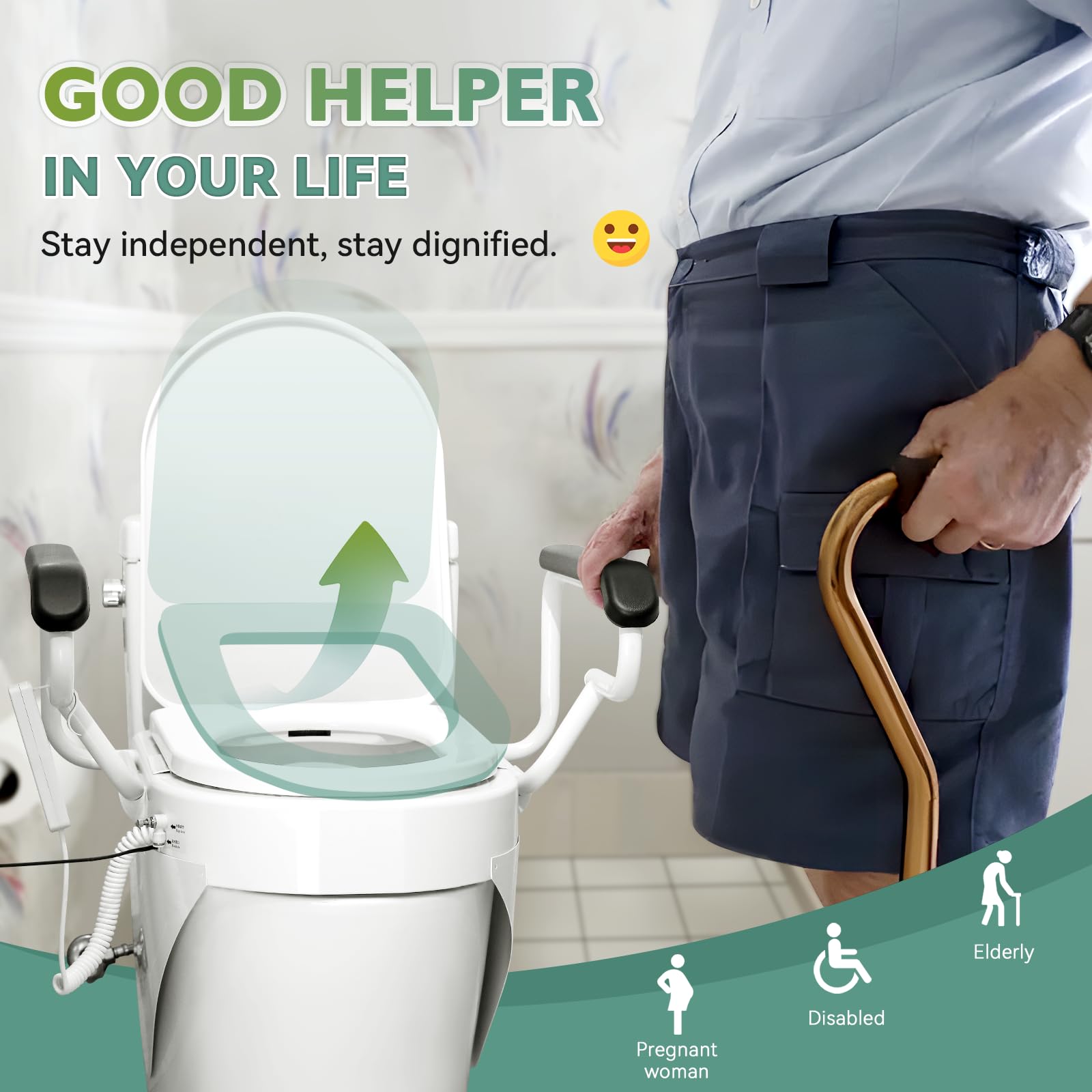 Spolehli Electric Raised Toilet Seat Lift with Drying Function, Powered Toilet Lifts with Handles for Elderly Seniors Holding Up to 330lb, Plug in Elevated Toilet Assisted Standing with Remote Control