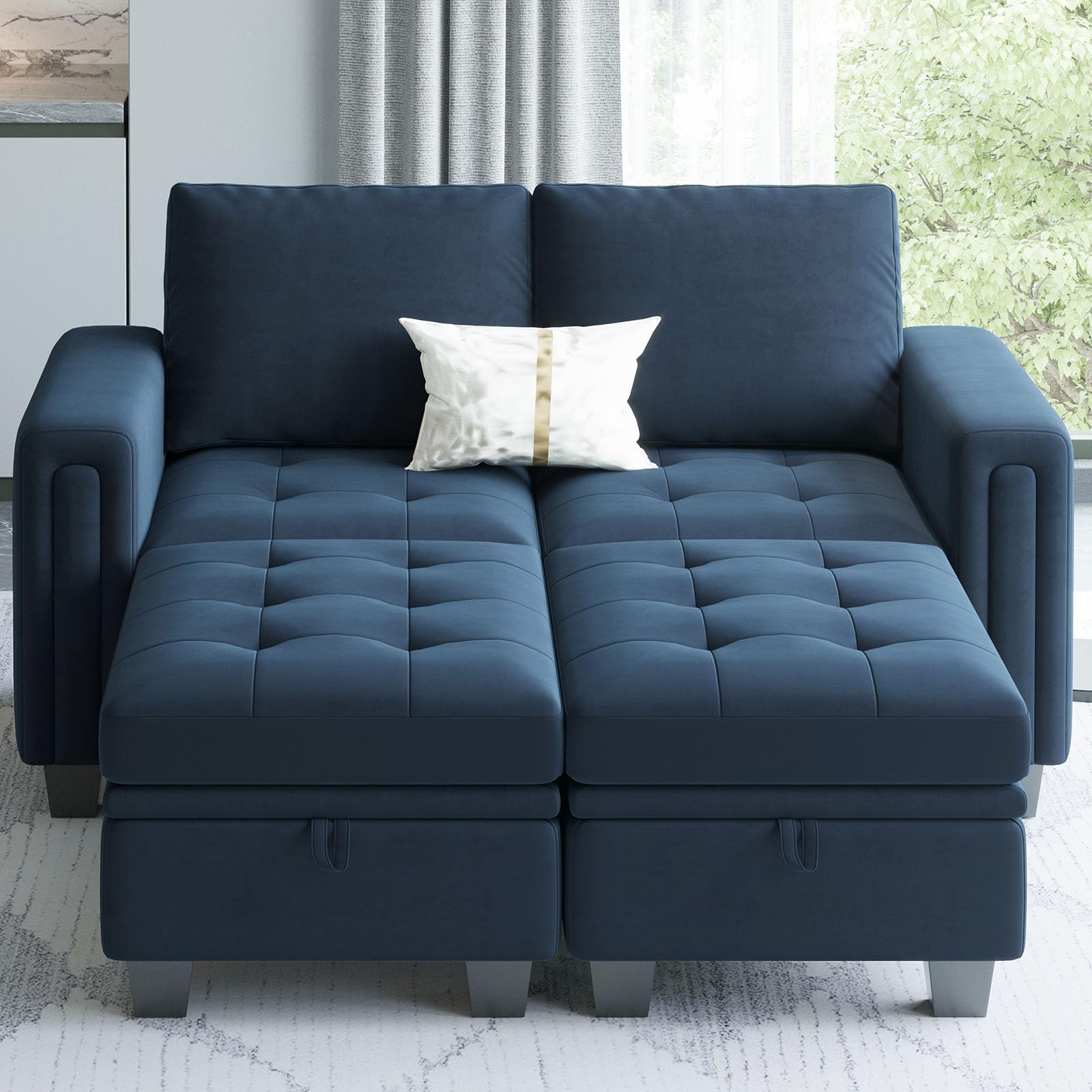 Belffin Velvet Modular Sectional Sofa Couch with Storage Convertible Sectional Sleeper Sofa Couch Bed Set with Reversible Chaise Blue